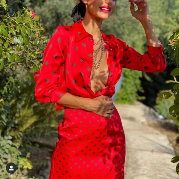 ZARA Polka Dot Skirt Black Red - Picture 4 of 9